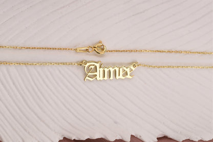 14k Solid Gold Name Necklace • Personalized Name Necklace Gold • Old English Name Necklace 14K • Gothic Name Necklace Gold 14k • Gold Gift - silvergoldandrose