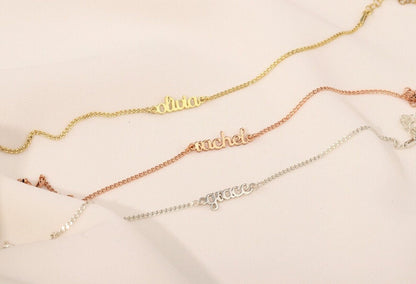 Layering Name Bracelet with Dainty Curb Chain, Personalized Initial Bracelet, Perfect Birthday Gift in Sterling Silver by NecklaceDreamWorld - silvergoldandrose
