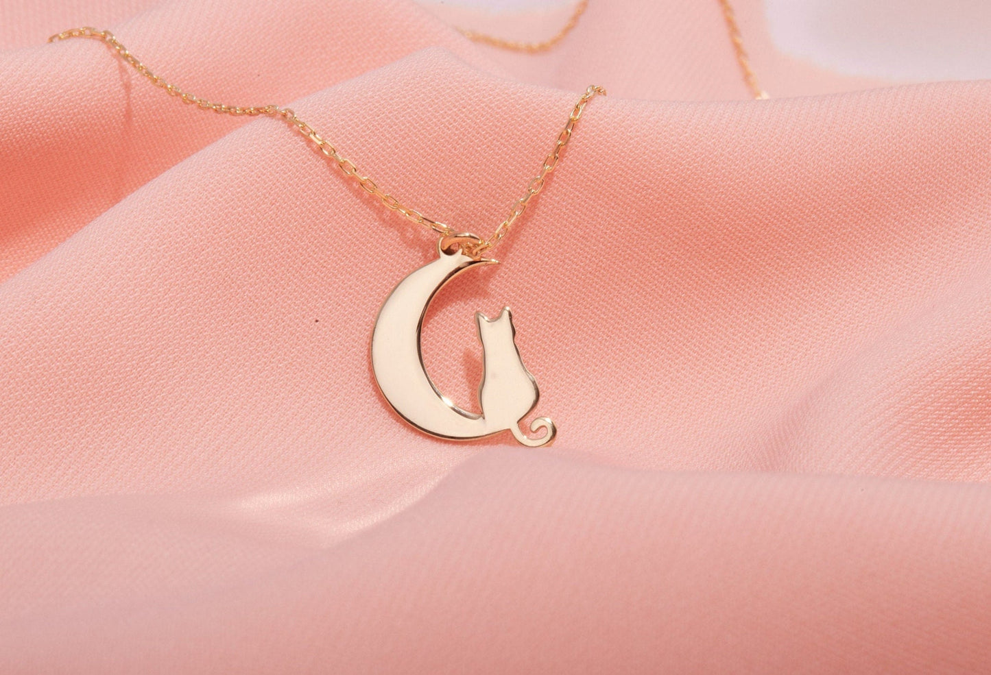 Moonlit Whiskers Sterling Silver Cat on Moon Necklace - Enchanting Celestial Jewelry Gift