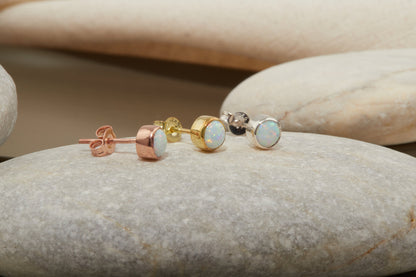 Luxe Aura 14K Gold White Opal Stud Earrings - Dainty Elegance for Every Occasion