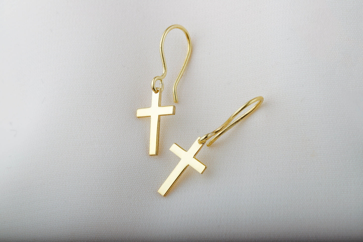 14k Gold Fillled Cross Earrings for Women, Dainty Christian Jewelry, Everyday Earrings in Sterling Silver and Rose by NecklaceDreamWorld - silvergoldandrose