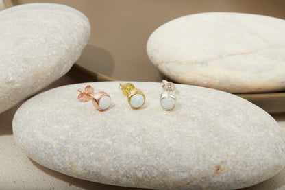 Luxe Aura 14K Gold White Opal Stud Earrings - Dainty Elegance for Every Occasion