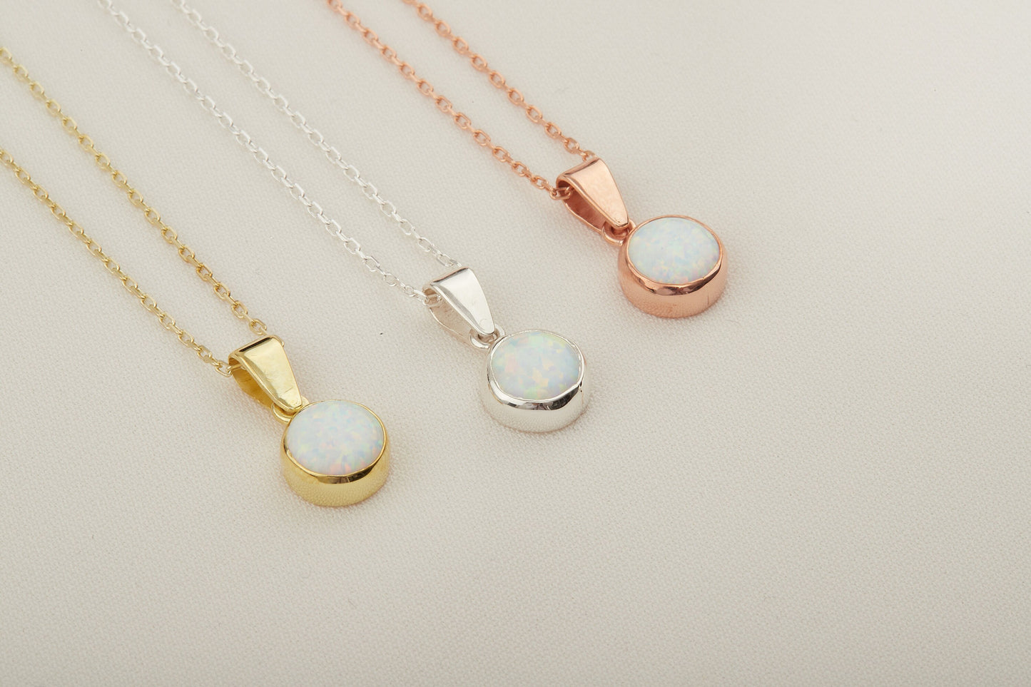 14K Gold White Opal Charm Necklace - Dainty Unique Pendant in Sterling Silver, Gold & Rose Gold for Birthdays