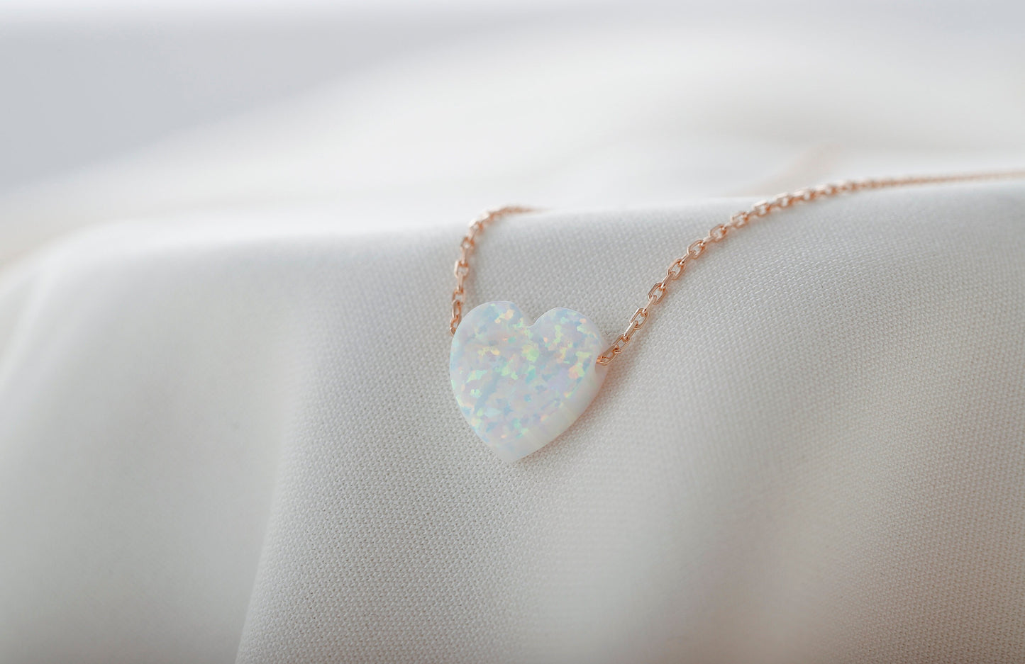 14k Heart Shape White Opal Necklace, Minimalist Jewelry for Her, Dainty Real Gemstone Necklace, Unique Gifts by NecklaceDreamWorld - silvergoldandrose