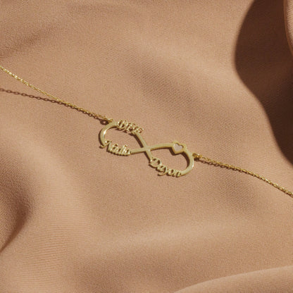 Infinity Name Necklace with Heart - Personalized Sterling Silver Jewelry