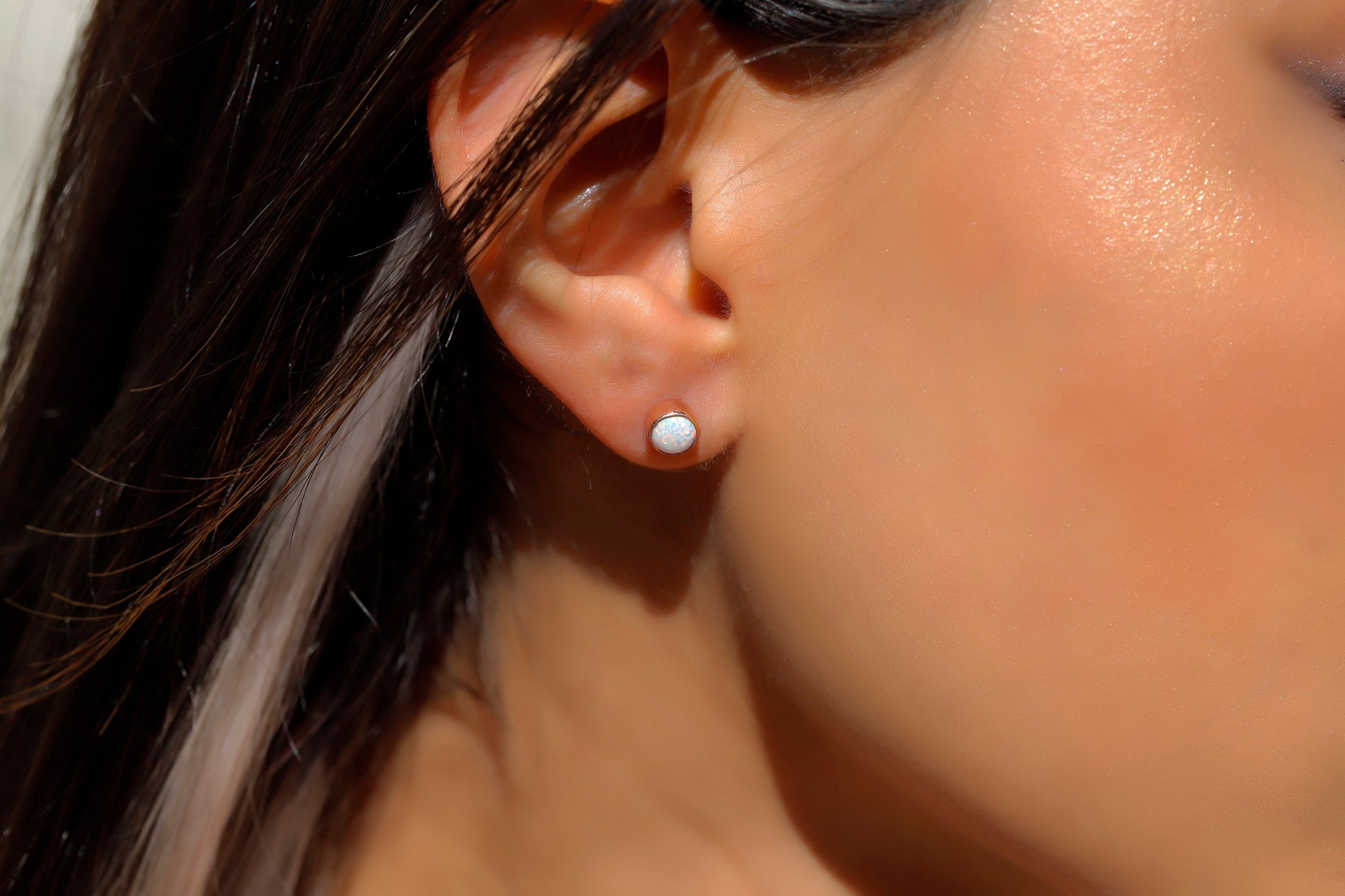 Delicate Real White Opal Stud Earrings by NecklaceDreamWorld, High Quality Waterproof Jewelry, 14K Gold Perfect Unique Birthday Gifts - silvergoldandrose