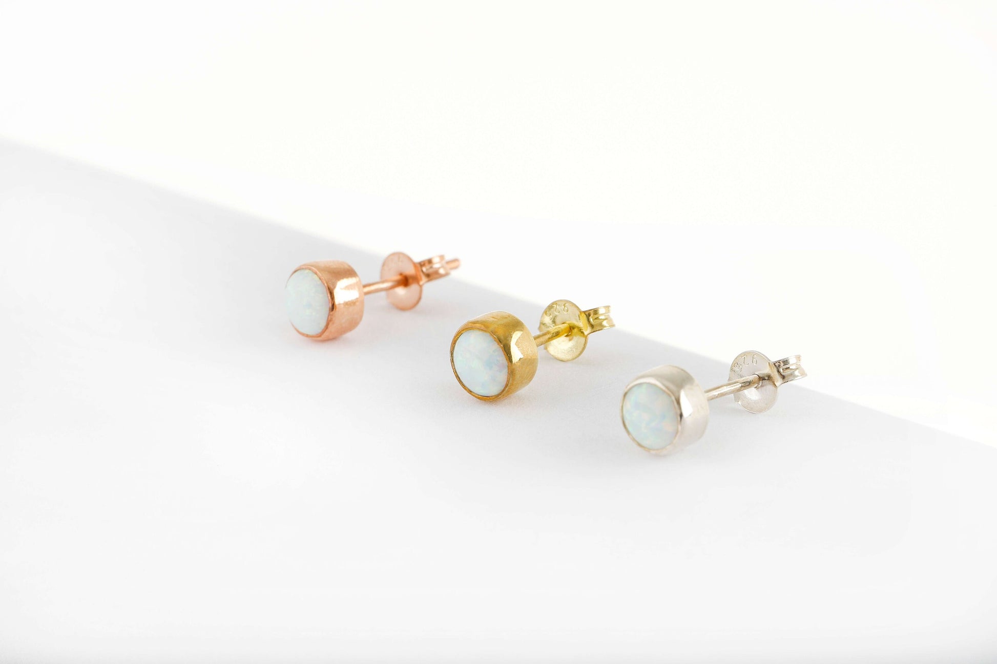 Delicate Real White Opal Stud Earrings by NecklaceDreamWorld, High Quality Waterproof Jewelry, 14K Gold Perfect Unique Birthday Gifts - silvergoldandrose