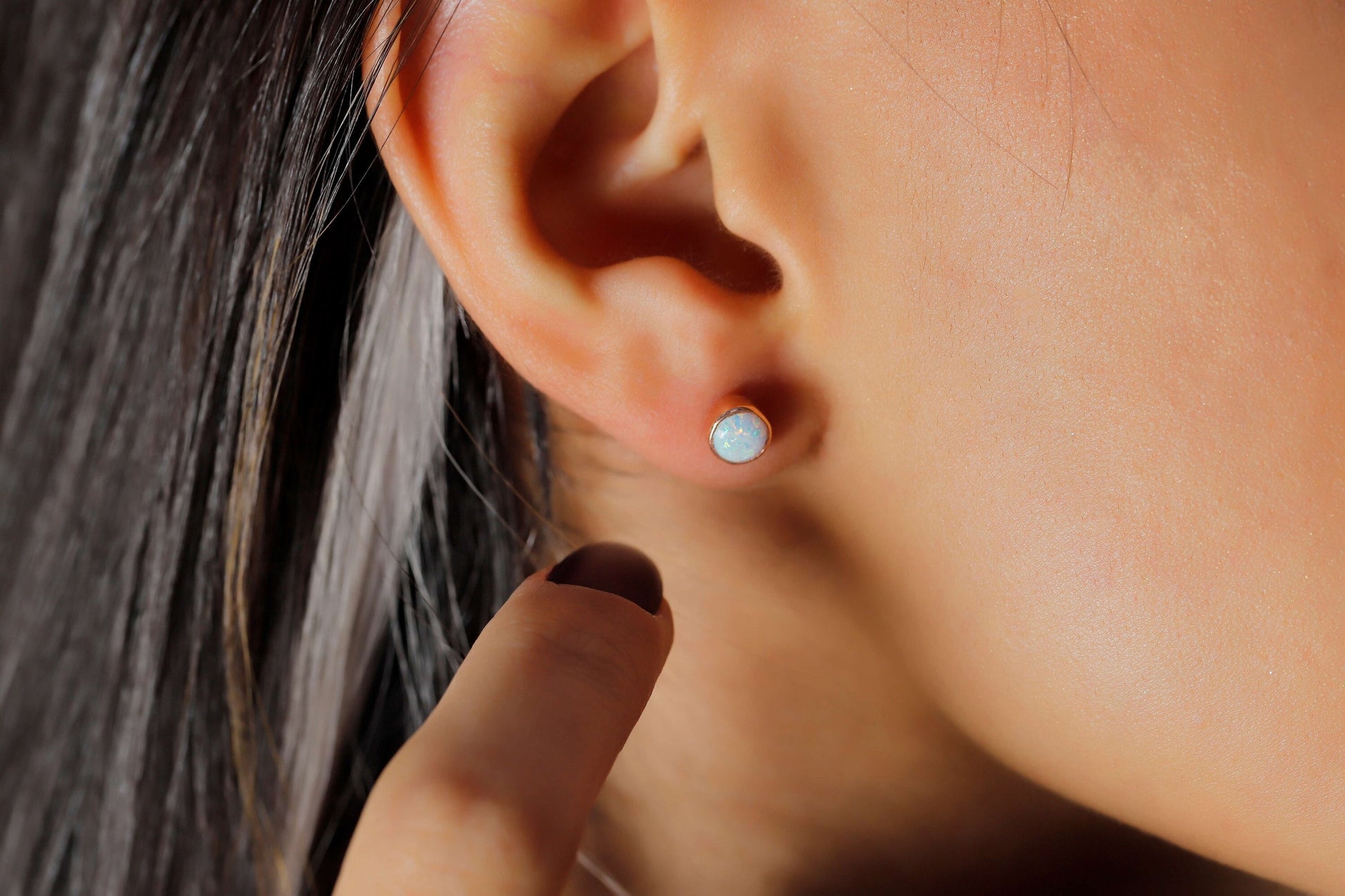Delicate Real White Opal Stud Earrings by NecklaceDreamWorld, High Quality Waterproof Jewelry, 14K Gold Perfect Unique Birthday Gifts - silvergoldandrose