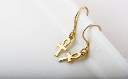 Handmade Ancient Ankh Symbol Earrings in 14K Gold, Sterling Silver and Rose Gold,  Key of Life Egyptian Jewelry by silvergoldandrose