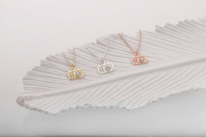 Dainty Camera Necklace with CZ Daimaond by NecklaceDreamWorld, Cute Everyday Necklace, Photographer Gifts, Trendy Best Friend Gift - silvergoldandrose
