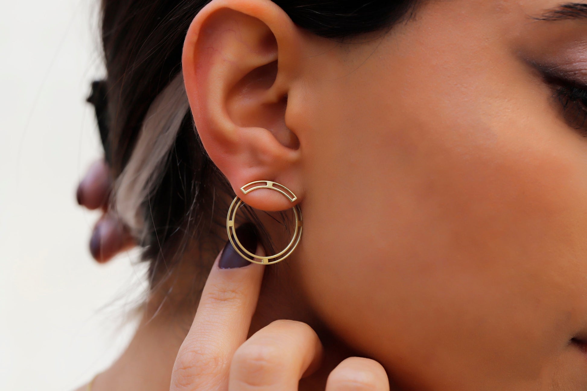 14K Gold Ear Jacket Round Earrings, Birthday Gifts, Circle Earrings, Dainty Ear Jacket Geometric Jewelry, Perfects Gift for Her - silvergoldandrose