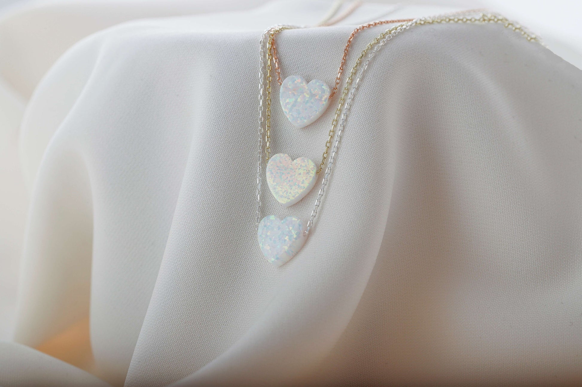 14k Heart Shape White Opal Necklace, Minimalist Jewelry for Her, Dainty Real Gemstone Necklace, Unique Gifts by NecklaceDreamWorld - silvergoldandrose