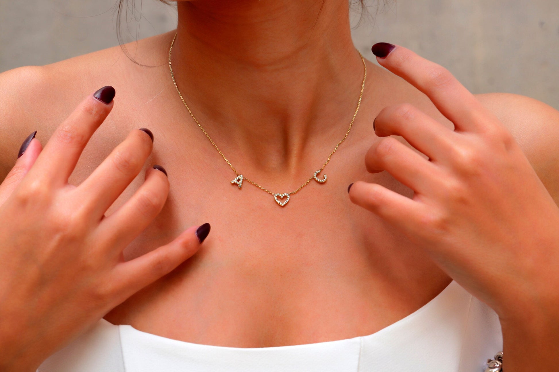 Cute Dainty Two Initial Pave Necklace with Diamond Heart • Custom Tiny Letter Necklace • Personalized Minimal Jewelry Christmas Gifts - silvergoldandrose