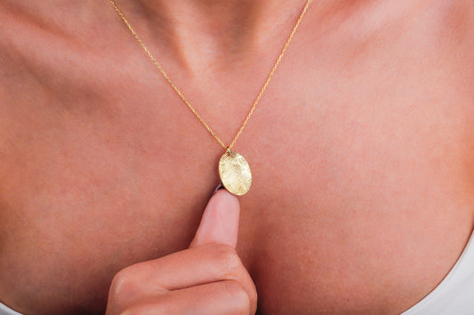 Actual Fingerprint Necklace, Memorial Jewelry Necklace in Sterling Silver • Oval Fingerprint Jewelry • Fingerprint and Handwriting Necklace - silvergoldandrose