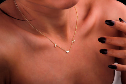 Personalized Initial Heart Necklace • Custom Initial Letter Necklace • 2 Initial Necklace • Tiny Letter Necklace with Heart • Double Initial - silvergoldandrose