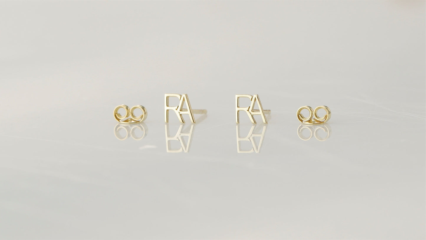 Initials Charm Earrings - Personalized Two Initials in Stunning Stud Design