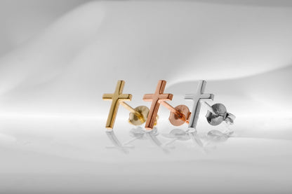 14K Gold Stud Cross Earrings, Minimalist Delicate Cross Jewelry by NecklaceDreamWorld, Perfect Birthday Gifts - silvergoldandrose