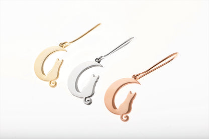 Lunar Cat Dangle Earrings – Enchanting Moonlit Design for Cat Lovers