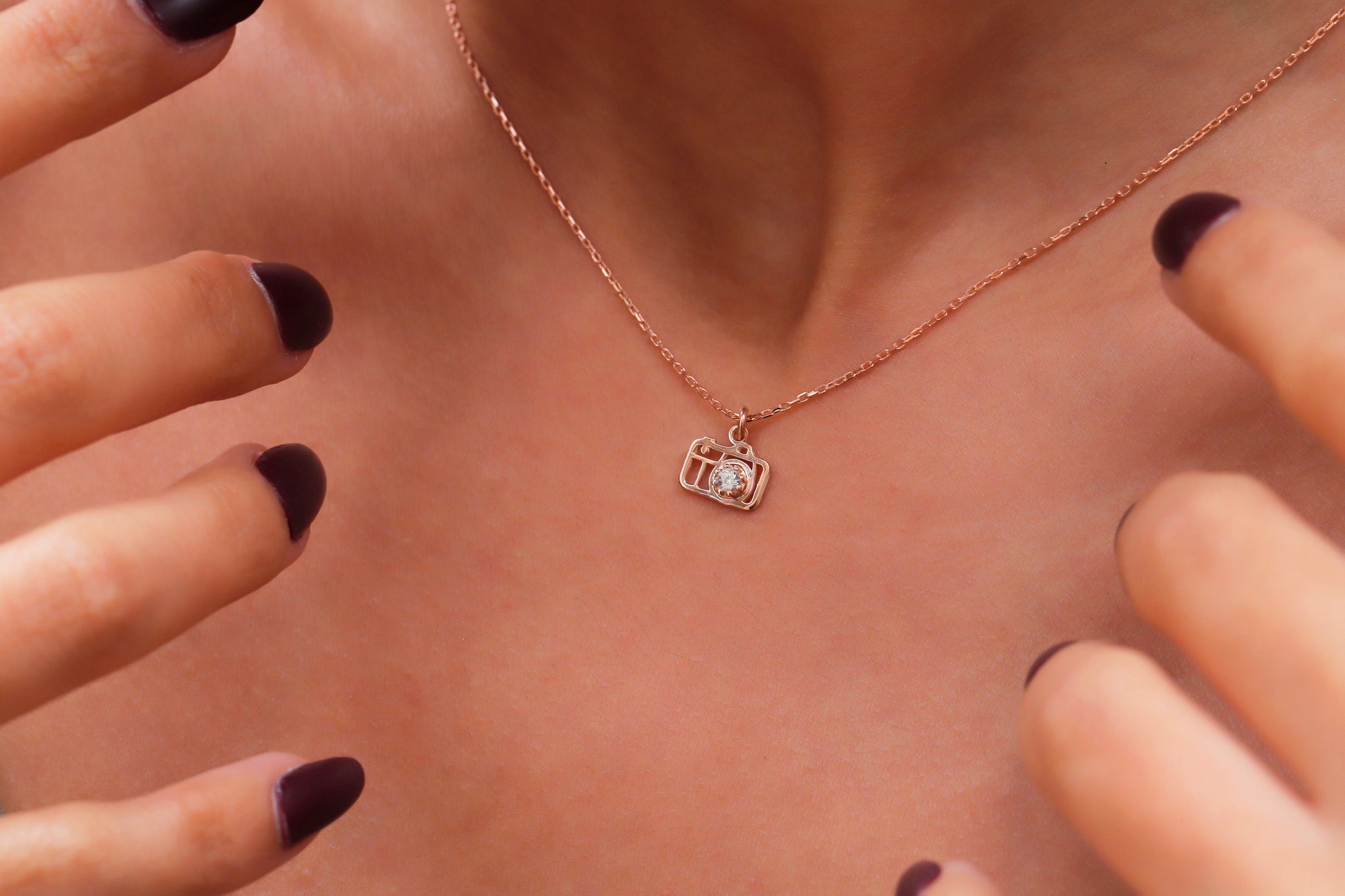 Dainty Camera Necklace with CZ Daimaond by NecklaceDreamWorld, Cute Everyday Necklace, Photographer Gifts, Trendy Best Friend Gift - silvergoldandrose