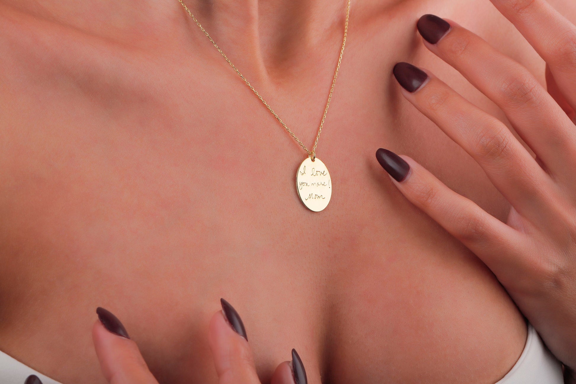 Actual Fingerprint Necklace, Memorial Jewelry Necklace in Sterling Silver • Oval Fingerprint Jewelry • Fingerprint and Handwriting Necklace - silvergoldandrose