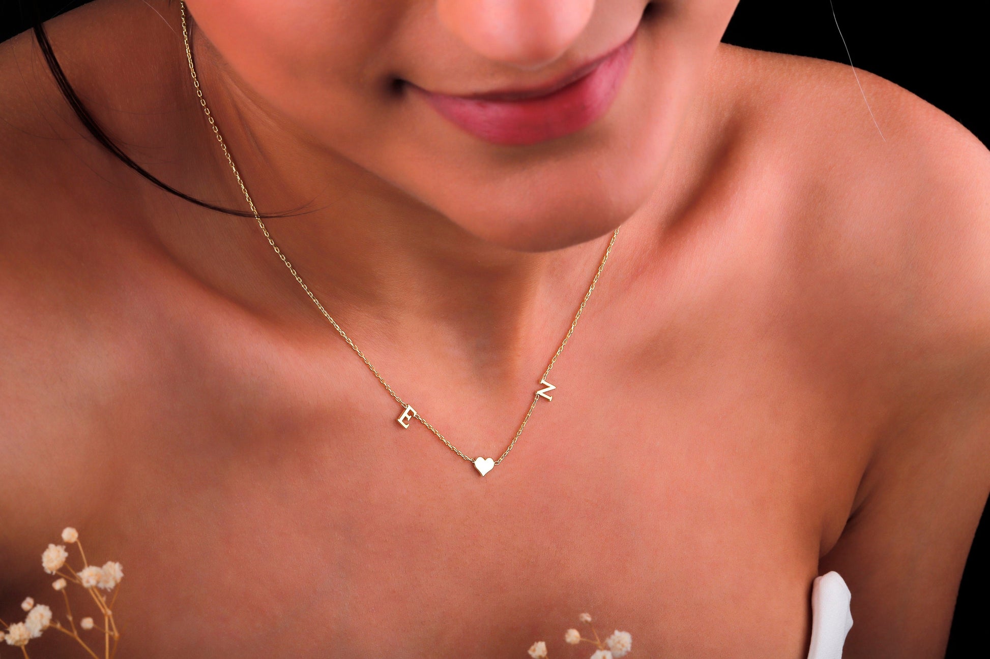 Personalized Initial Heart Necklace • Custom Initial Letter Necklace • 2 Initial Necklace • Tiny Letter Necklace with Heart • Double Initial - silvergoldandrose