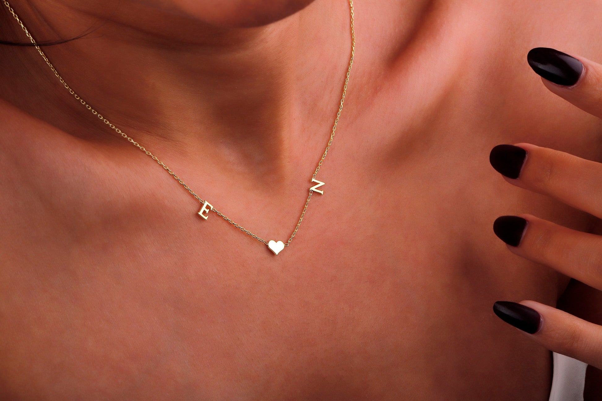 Personalized Initial Heart Necklace • Custom Initial Letter Necklace • 2 Initial Necklace • Tiny Letter Necklace with Heart • Double Initial - silvergoldandrose
