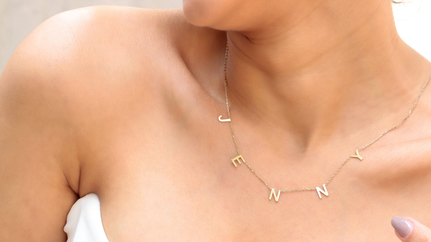 Handmade Initial Spaced Letter Name Necklace, Personalized Custom Jewelry by NecklaceDreamWorld - silvergoldandrose