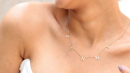 Handmade Initial Spaced Letter Name Necklace, Personalized Custom Jewelry by NecklaceDreamWorld - silvergoldandrose