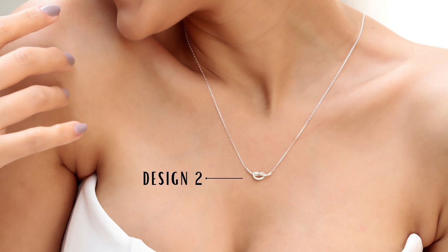 Dainty Love Knot Layering Choker Necklace by NecklaceDreamWorld in Solid 925 Sterling Silver and Rose Gold, Perfect Meaningful Knot Gifrs - silvergoldandrose