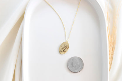 Silver Birth Flower Necklace | Handwritten Engraving | Minimalist Floral Jewelry for Women