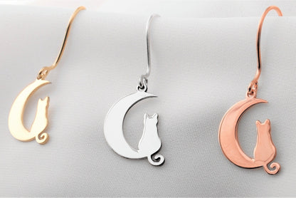 Lunar Cat Dangle Earrings – Enchanting Moonlit Design for Cat Lovers