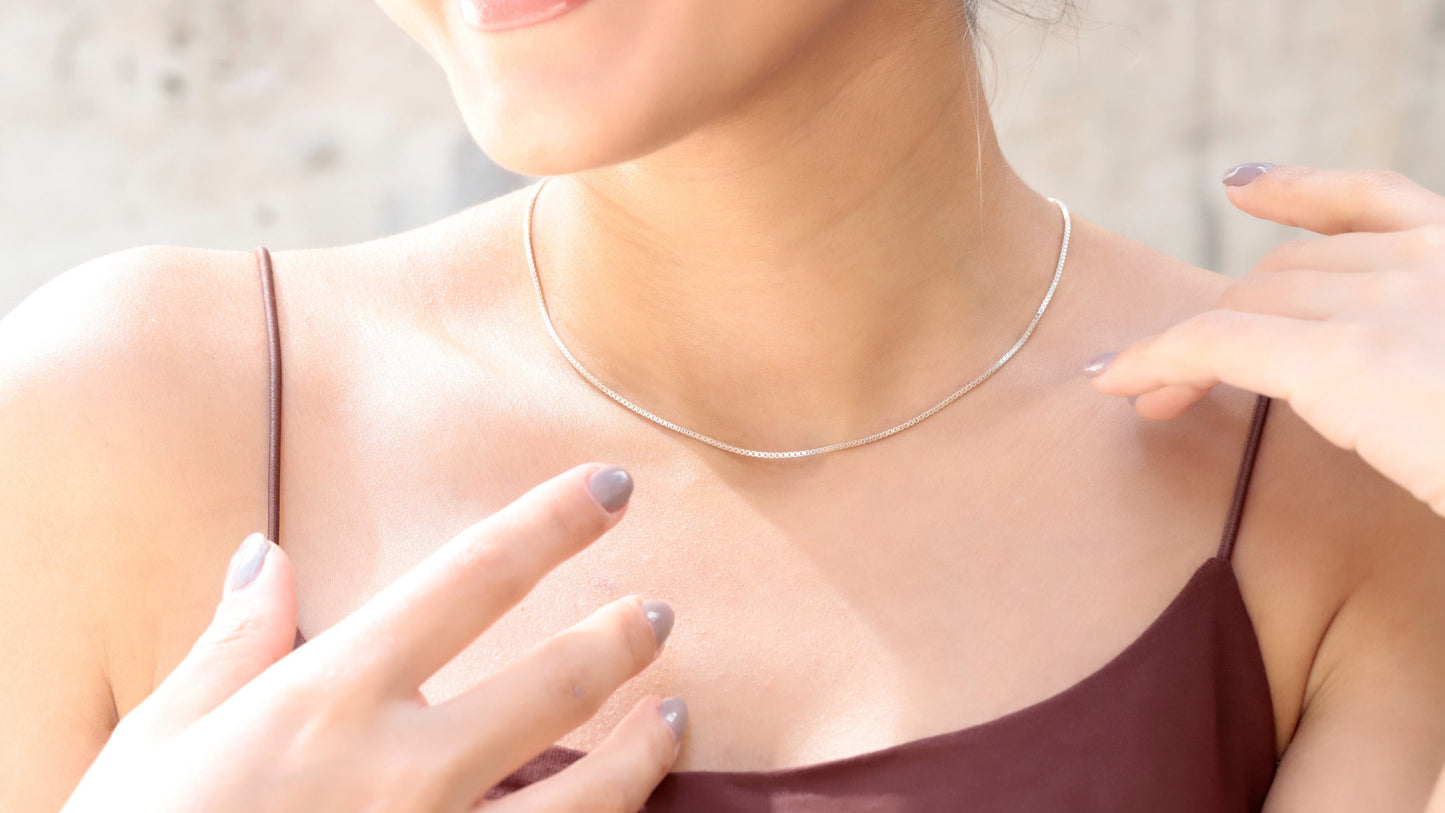 14K Gold Box Chain Necklace, 1mm Box Chain Delicate Choker Jewelry, Dainty Layered Necklace - Perfect Bracelet, Anklet Gifts - silvergoldandrose