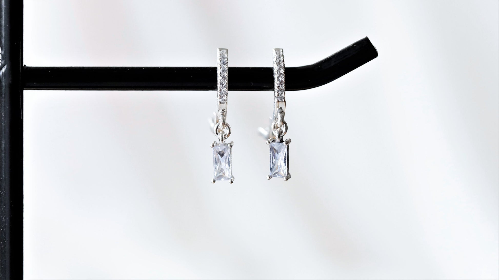 Diamond Hoops Baguette Charm Earrings by NecklaceDreamWorld • Trending Huggie Hoops Earrings • Perfect Dainty Looking • Bridesmaids Gifts - silvergoldandrose