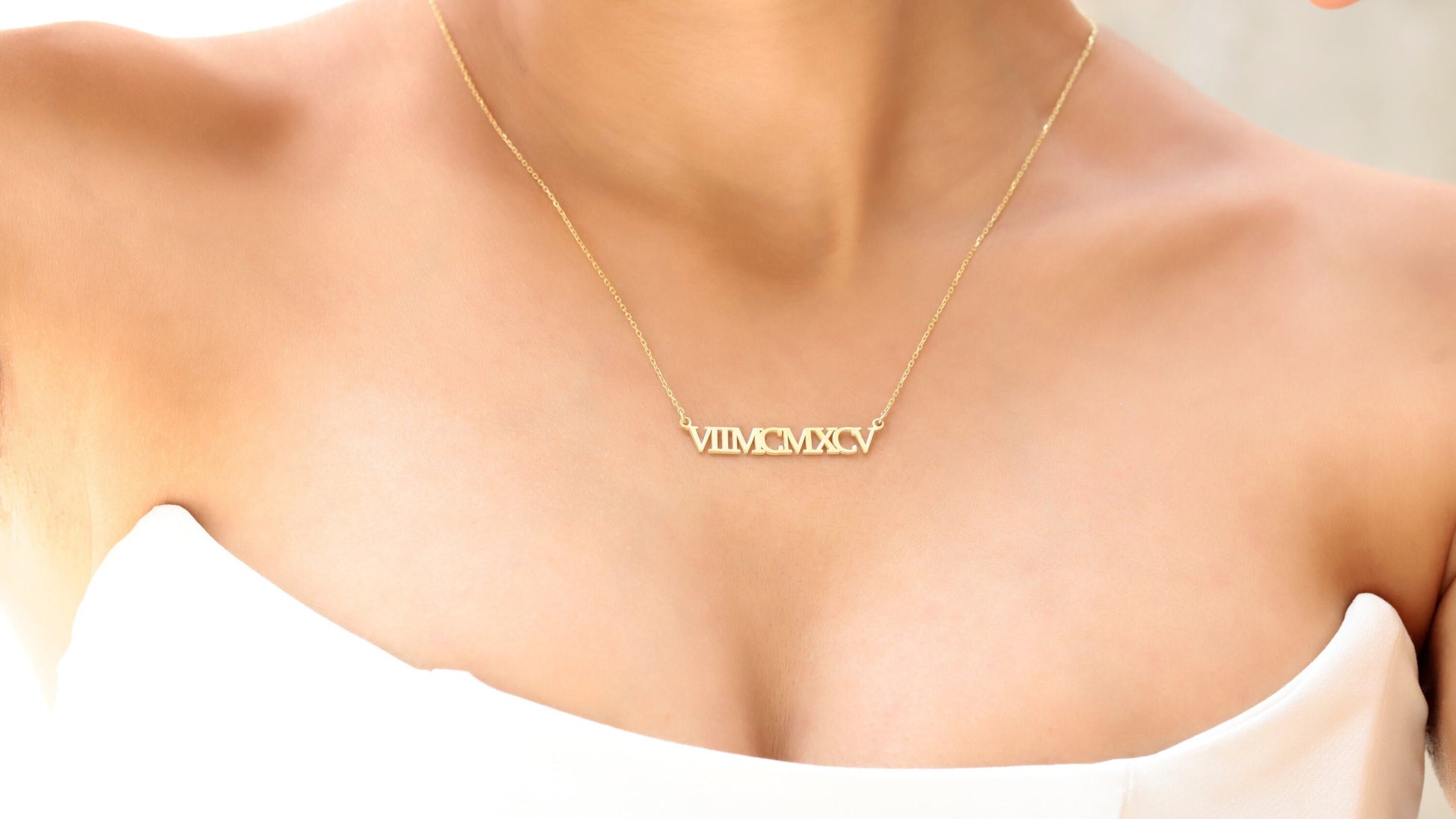 14K Gold Delicate Roman Numerals Choker Necklace By NecklaceDreamWorld, Perfect Dainty Special Date Symbolic Jewelry Gifts, Birthday Gifts - silvergoldandrose