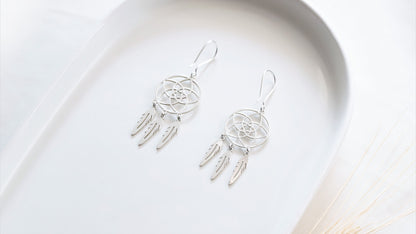 Dreamcatcher Good Dreams Earrings by silvergoldandrose, Dangle Style Summer Everyday Jewelry, Wedding Jewelry - 