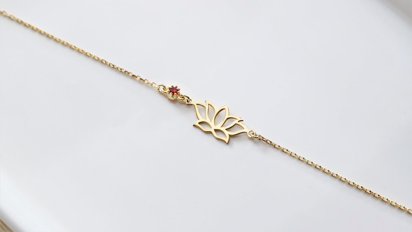 Dainty Gold Friendship Lotus Flower Bracelet, Birthstone-Gemstone add on, Couples Silver, Gold and Rose Gold Jewelry by NecklaceDreamWorld - silvergoldandrose