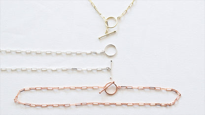 3 link chain necklaces with a paperclip design and a sailor clasp.