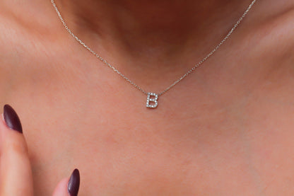 Custom Dainty Pave Letter Necklace with CZ Diamonds, Handmade Tiny Cute Initial Necklace • Personalized Minimal Jewelry - silvergoldandrose