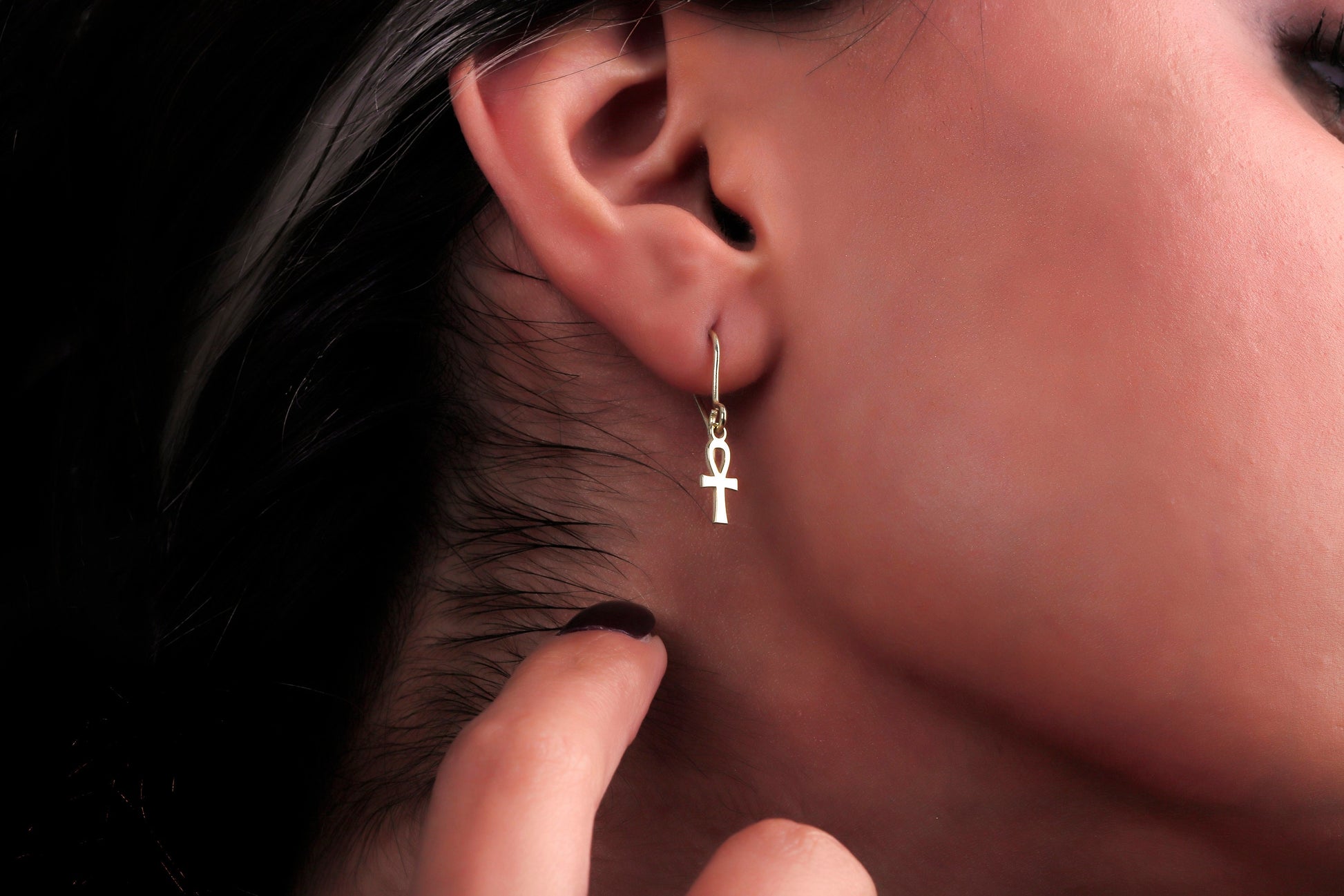 Handmade Ancient Ankh Symbol Earrings in 14K Gold, Sterling Silver and Rose Gold,  Key of Life Egyptian Jewelry by NecklaceDreamWorld - silvergoldandrose