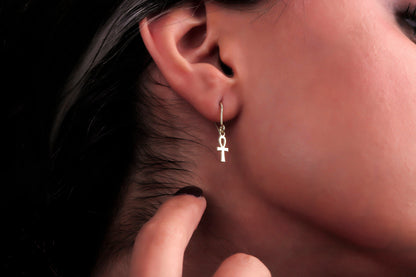 Handmade Ancient Ankh Symbol Earrings in 14K Gold, Sterling Silver and Rose Gold,  Key of Life Egyptian Jewelry by silvergoldandrose
