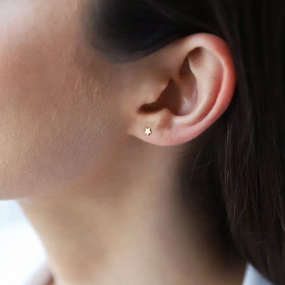 Solid 14K Gold Mini Star Stud Earrings, Personalized Dainty Cute Filled Earring, Custom Minimalist Earrings by NecklaceDreamWorld - silvergoldandrose