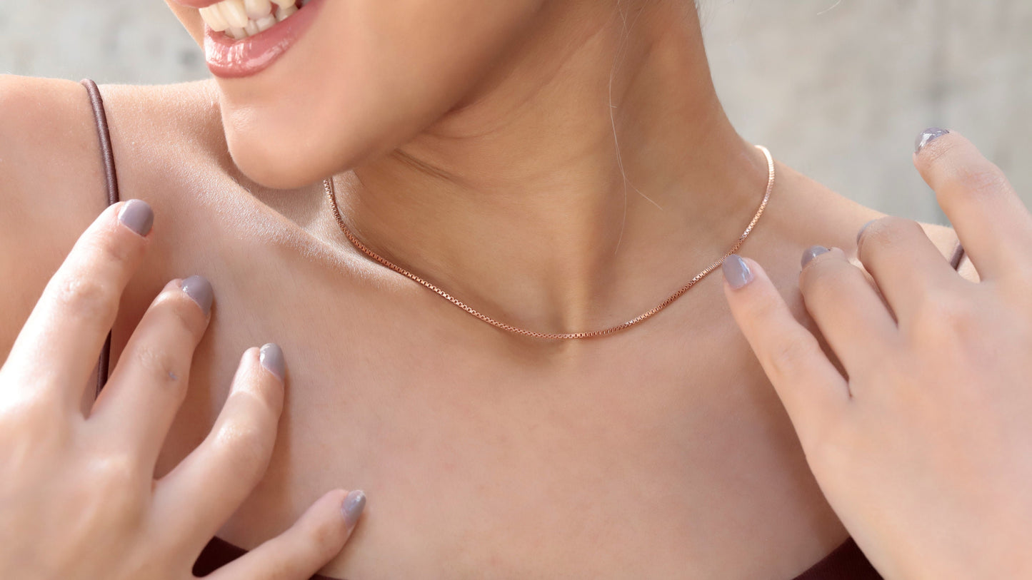 14K Gold Box Chain Necklace, 1mm Box Chain Delicate Choker Jewelry, Dainty Layered Necklace - Perfect Bracelet, Anklet Gifts - silvergoldandrose