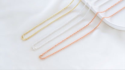 3 chain necklaces in silver, gold and rose gold twist chain necklace with a rope chain design