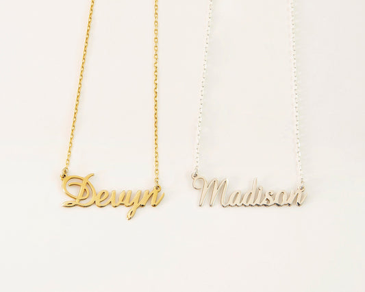 Handmade Personalized Couples Name Necklaces, Custom Name Jewelry with Birthstone add on, Tiny Name Necklace, Couple Necklace, Gift for Her - silvergoldandrose