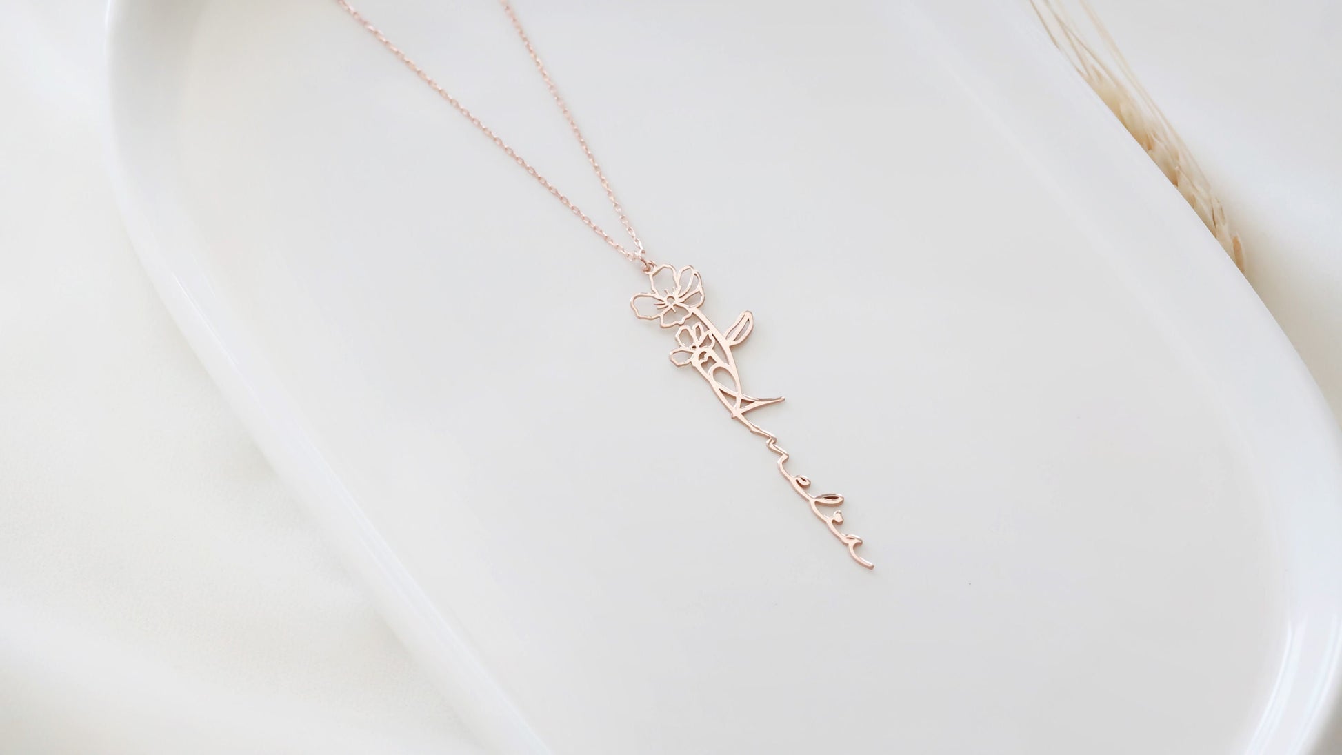 Custom Dainty Birth Flower Name Gold Necklace • Personalized Vertical Name Necklace • High Quality Gifts for Her by NecklaceDreamWorld - silvergoldandrose