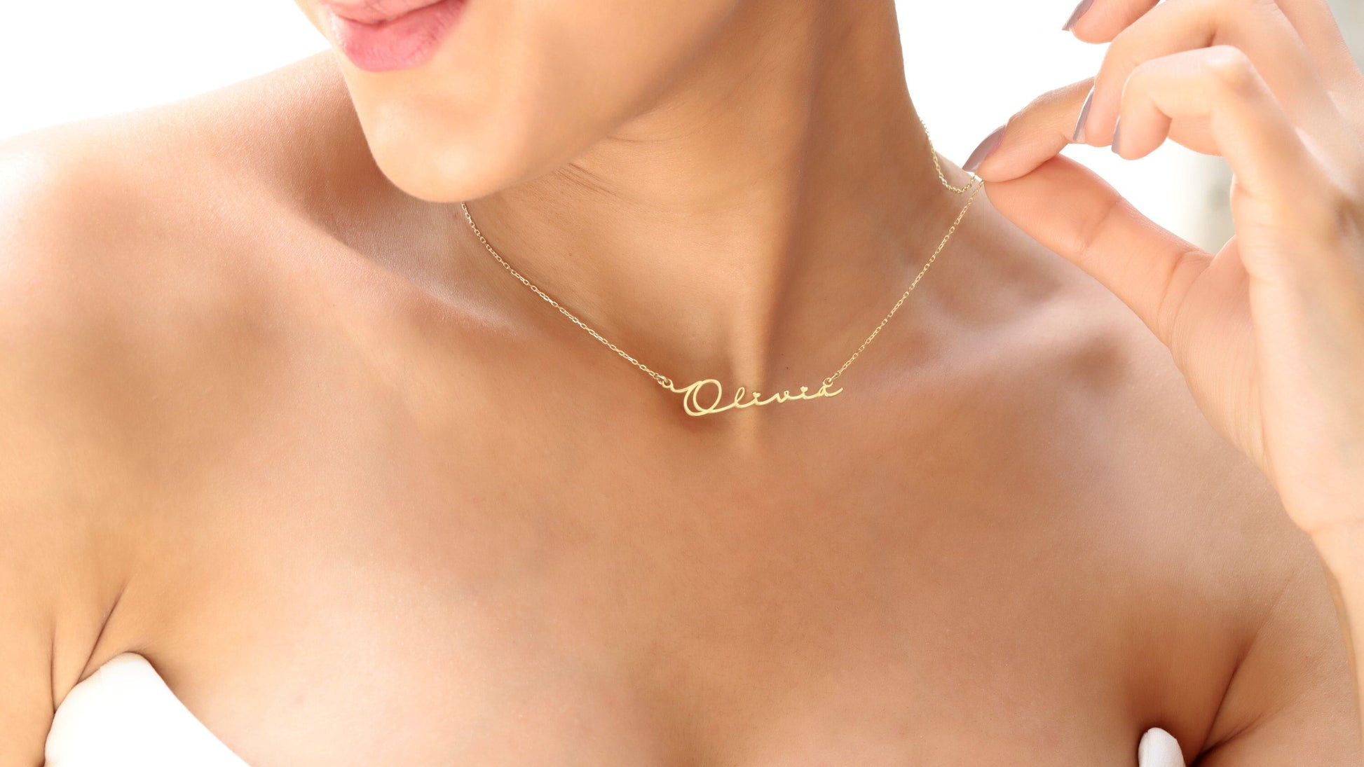 Signature Name Necklace, Cursive Personalized Gold Name Necklace, Tiny Name Necklace, Dainty Name Necklace, Gifts for Her for Mom - silvergoldandrose