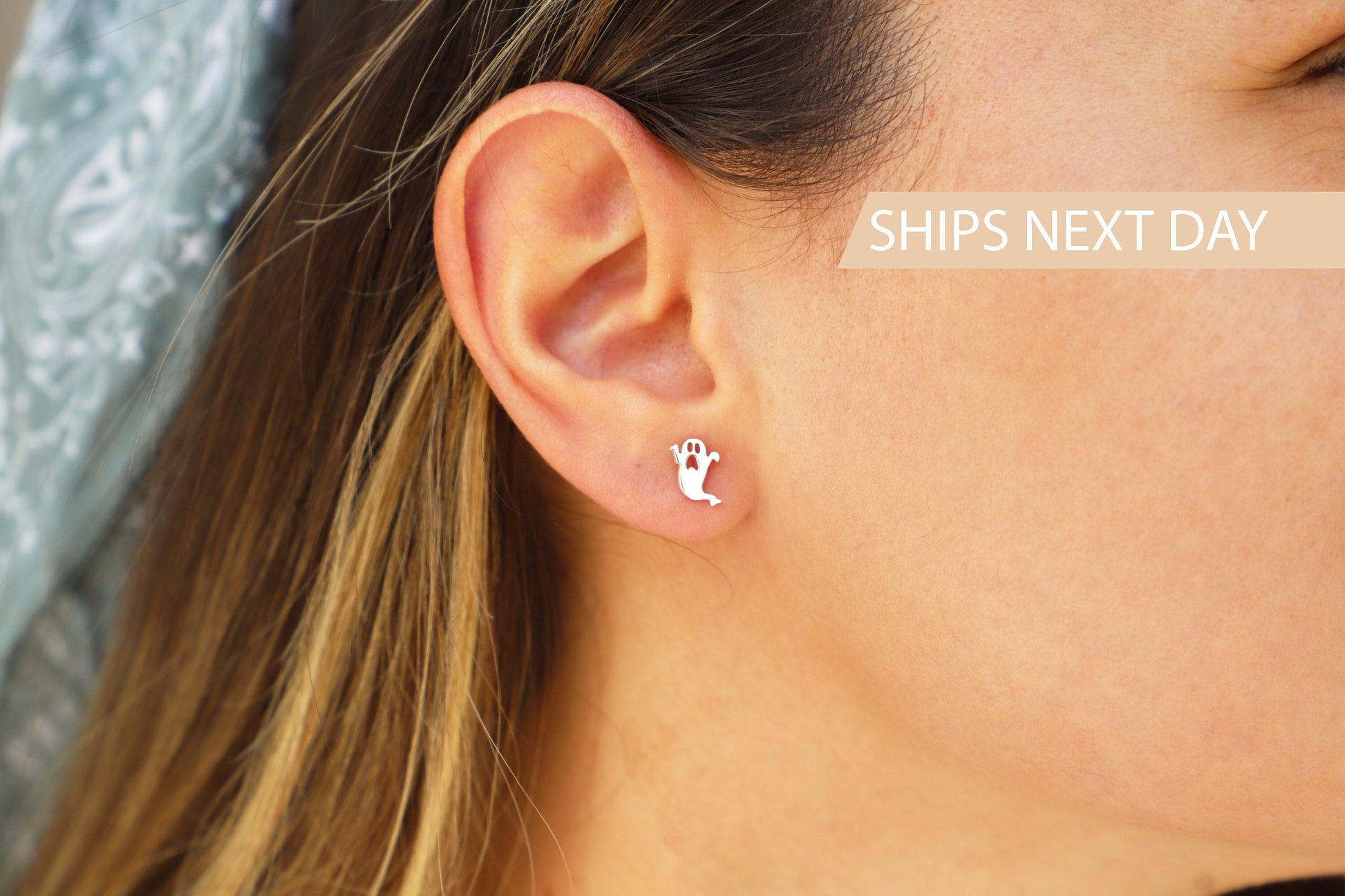 Halloween Gift Cute Ghost Stud Earrings | Spooky Season 14K Gold Filled, Rose Gold Filled and Sterling Silver Earrings by NecklaceDreamWorld - silvergoldandrose