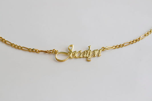 Figaro Chain Signature Name Necklace 18K Gold, Handwitten Cursive Name Necklace, Name Necklace Jewelry by NecklaceDreamWorld
