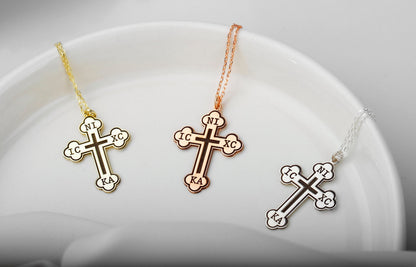 Christian Eastern Orthodox Cross Necklace, Charm IC XC NIKA Religious Jewelry by NecklaceDreamWorld in 14K Gold, Sterling Silver and Rose - silvergoldandrose