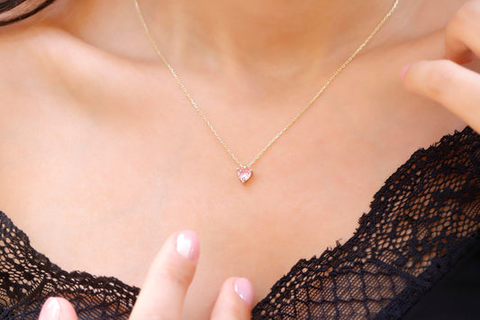 Rose Quartz Charm Necklace Sterling Silver, Crystal Quartz Pendant, Libra Zodiac Necklace, Moonstone Necklace, Birthstone Necklace January